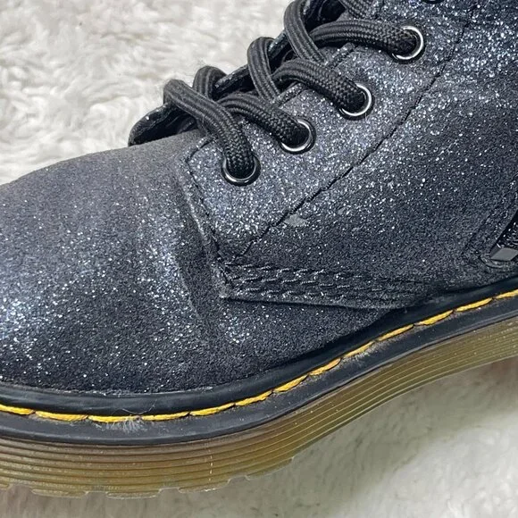 Dr. Martens Kid's Delaney Iridescent Glitter Combat Boots Lace Up Shoes Size 1 - Picture 10 of 11
